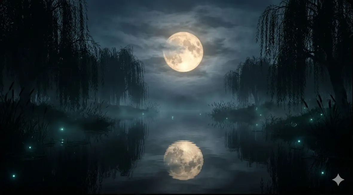 Lua cheia refletida no lago